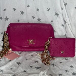 Juicy Couture Raspberry Tart Clutch and Wallet Bag Set with Gold Charm Accents